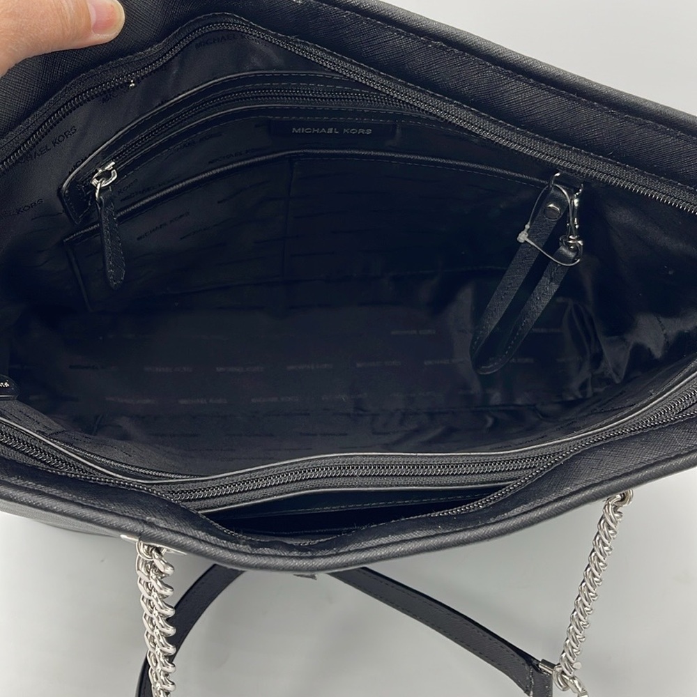 Michael Kors MK Jet Set Travel Chain Multifunction Leather Tote Black - Picture 8 of 11